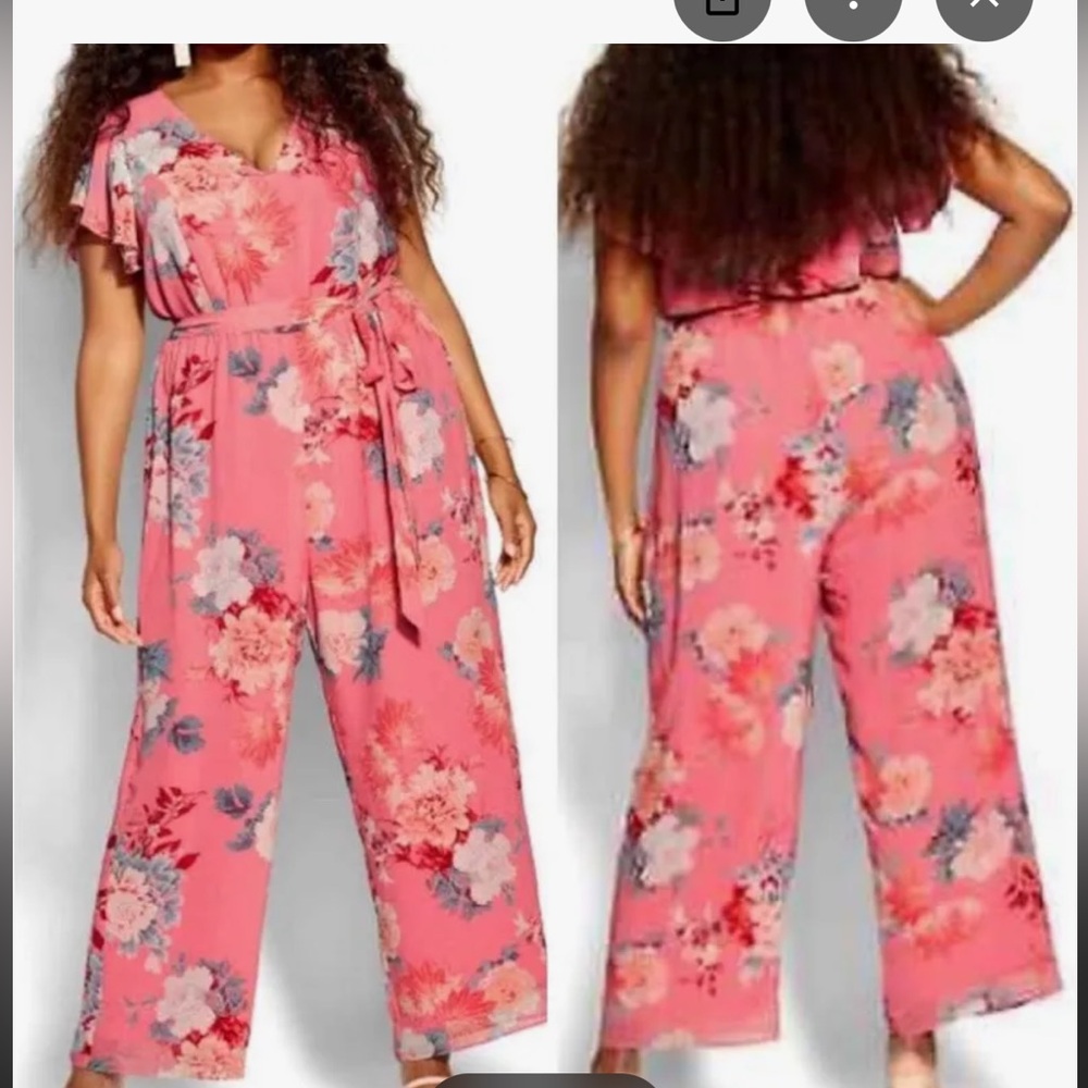 City Chic Coral floral jumpsuit